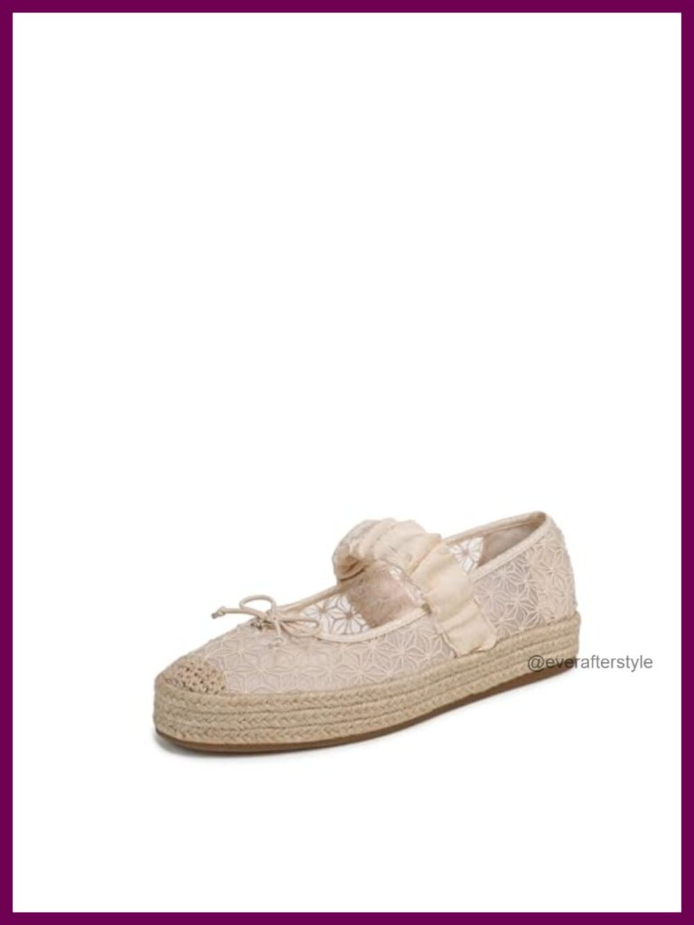 Mesh Espadrille Mary Jane Flats Lace Overlay Slip-On Casual